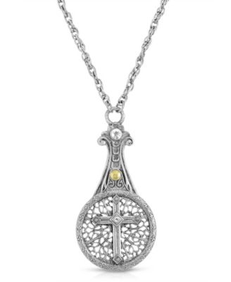 Pewter Crystal Cross Sliding Magnifier 30" Pendant