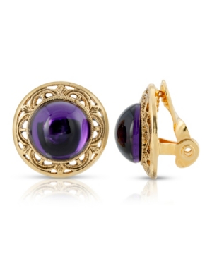 image of 2028 Gold Tone Purple Stone Round Button Clip Earring