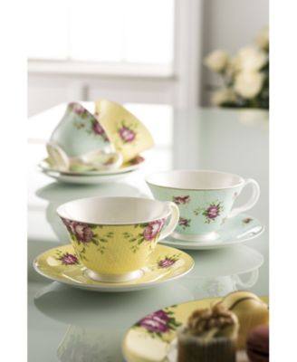 Archive Rose Teacups and Saucers, Set of 4