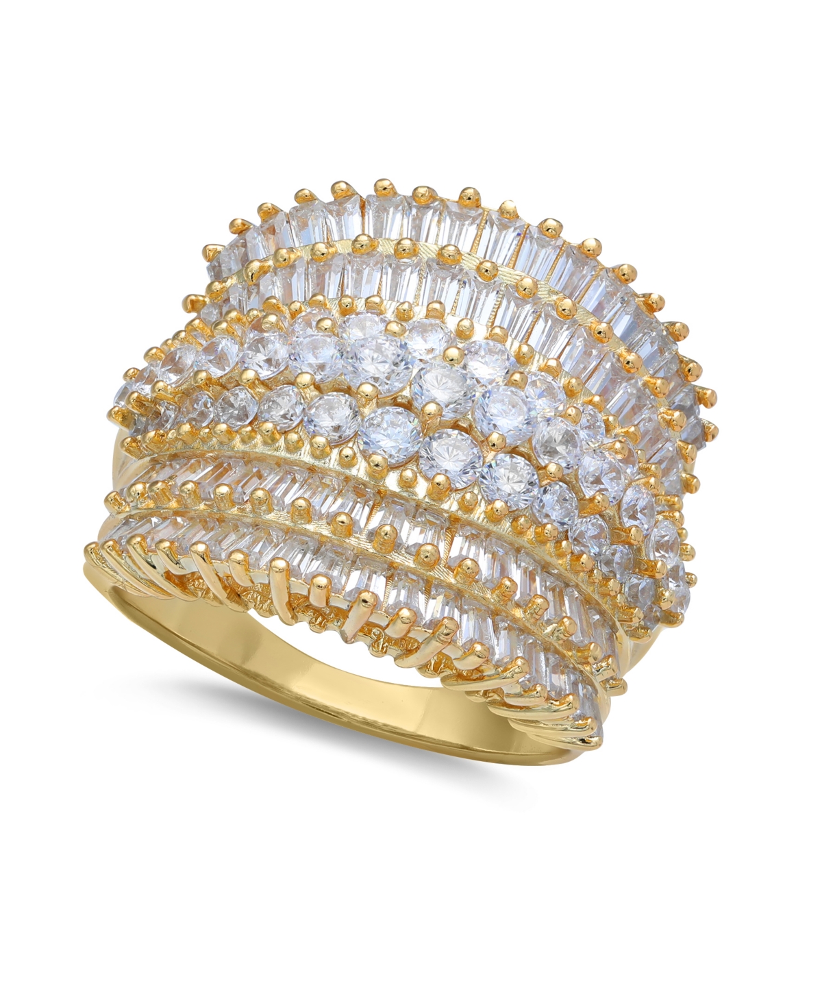 Cubic Zirconia Multi Row Princess, Baguette & Pave Band (4-1/5 ct. t.w.) in Sterling Silver or 18k- Gold over Silver