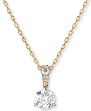 image of Swarovski Gold-Tone Crystal Solitaire Pendant Necklace, 14-7/8