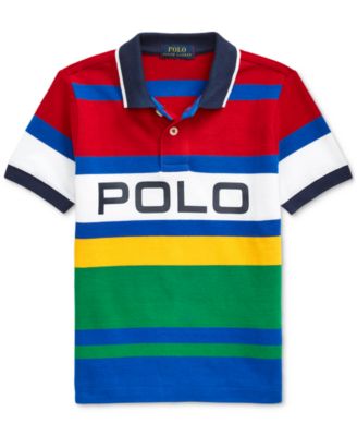 striped cotton mesh polo shirt