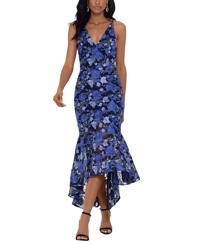 xscape embroidered sleeveless ballgown