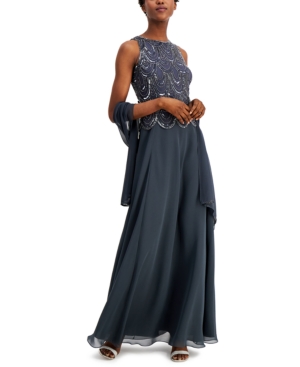 J Kara Embellished A-Line Gown and Scarf