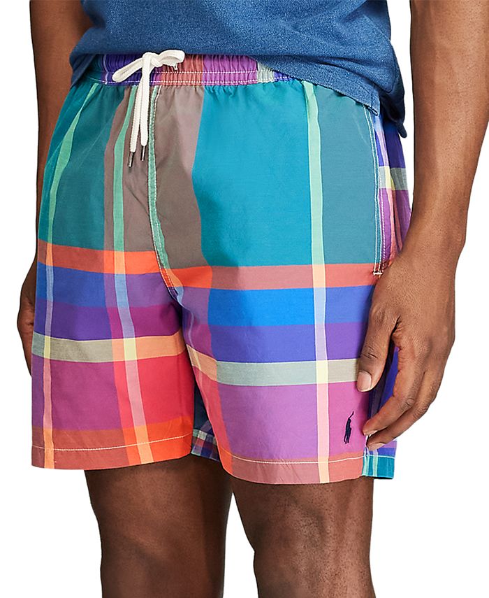 Polo Ralph Lauren Men's 5.75" Inch Plaid Traveler Swim Trunks Macy's