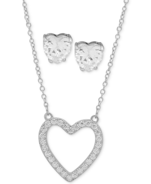 image of Anne Klein Silver-Tone Heart Crystal Stud Earrings & Pendant Necklace, 16