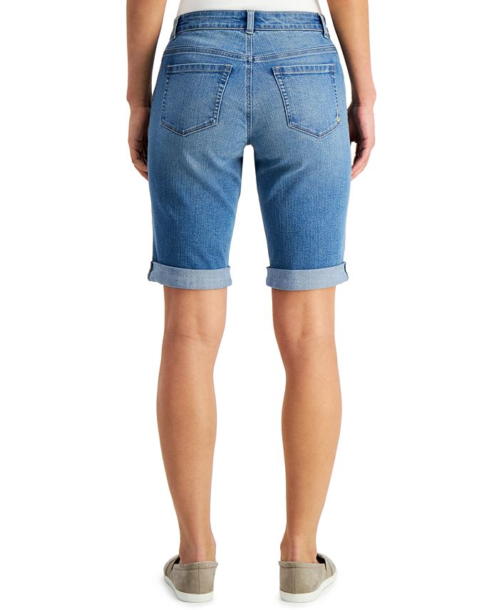 Style And Co Curvy Fit Cuffed Denim Bermuda Shorts Created For Macys Macys 3445