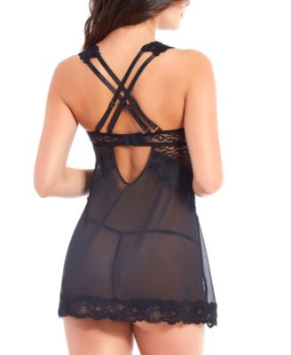 Animal Mesh & Floral Lace Babydoll 2pc Lingerie Set, Online Only 