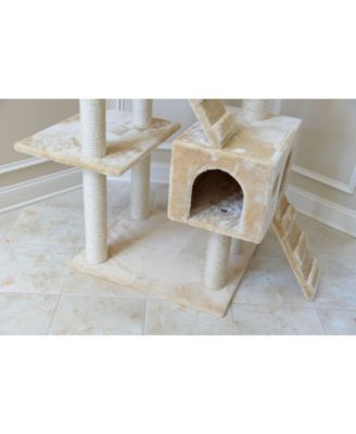 74" Multi-Level Real Wood Cat Tree Large Cat Play Furniture With ScratchhIng Posts, Large Platform, A7401 Beige