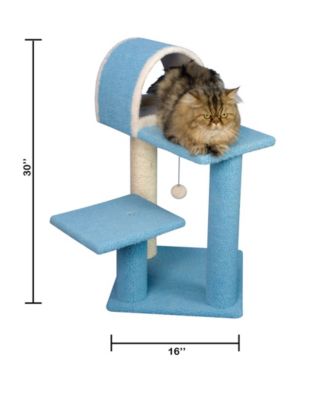 Sky Blue 29" Real Wood Cat Tree With Scratcher And Tunnel For Squeeze, Snoozing And Hiding, B2903