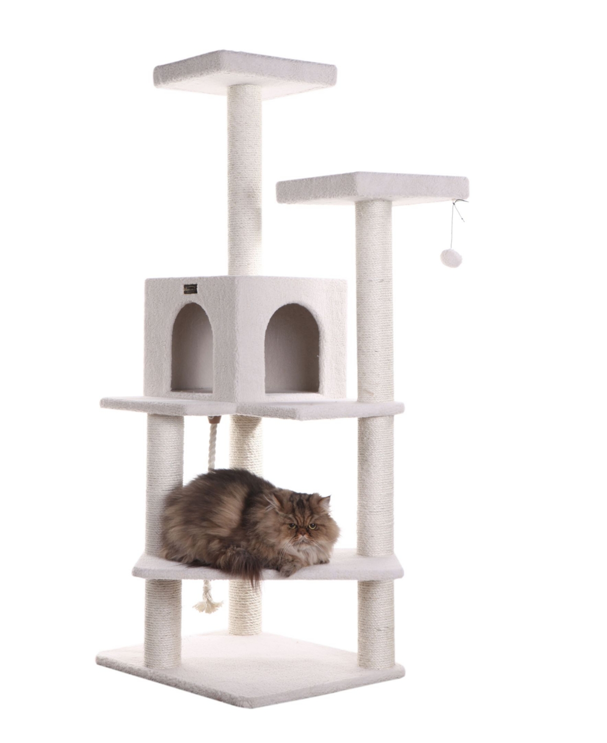 57" High Real Wood Cat Tree, Fleece Covered Cat Climber - Ivory