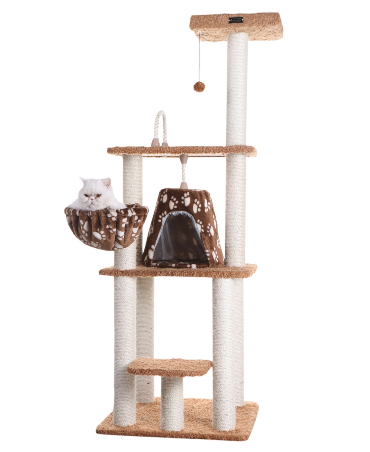 Real Wood Cat Furniture, Pressed Wood Kitty Tower - Ochre Brown