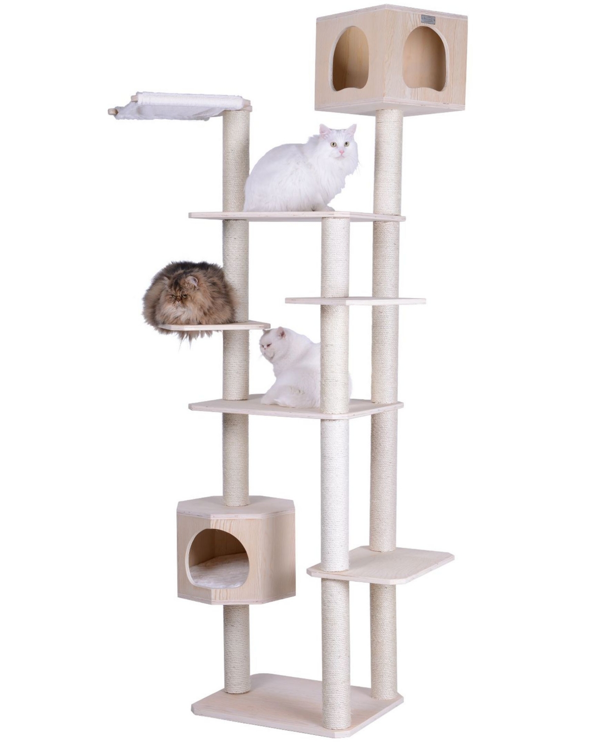 89" Real Wood Premium Scots Pine, 7-Level Cat Tree With 2 Playhouses - Naturre