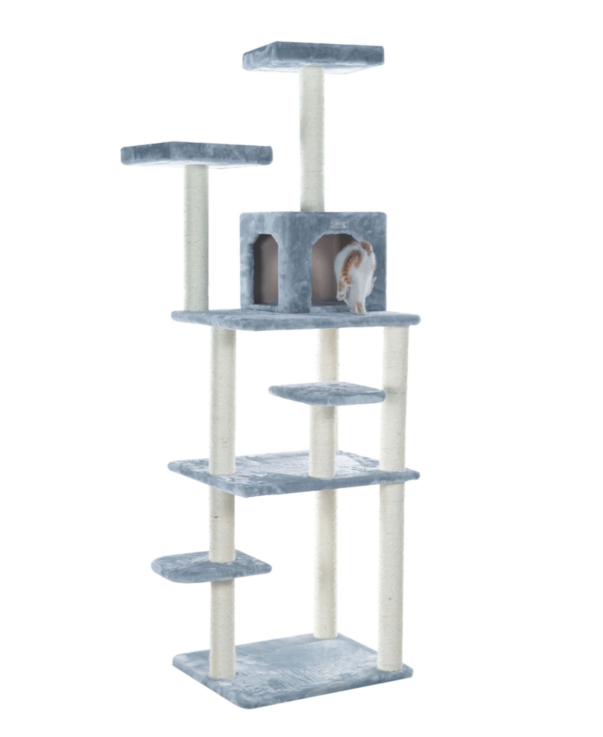 GleePet 74-Inch Real Wood Cat Tree With Seven Levels - Silver-Tone and Gray