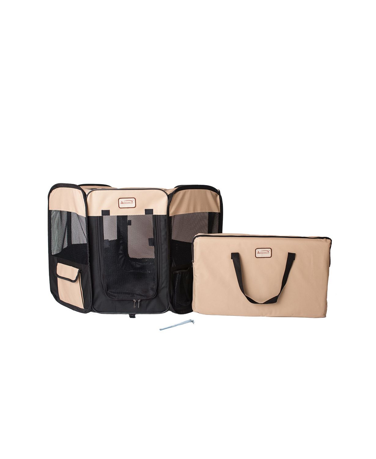 PP003BGE-M Portable Pet Playpen in Black and Beige Combo for Puppies, Kittens, and Large Dogs