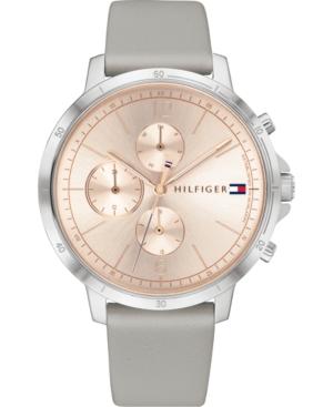 image of Tommy Hilfiger Women-s Chronograph Gray Leather Strap Watch 38mm