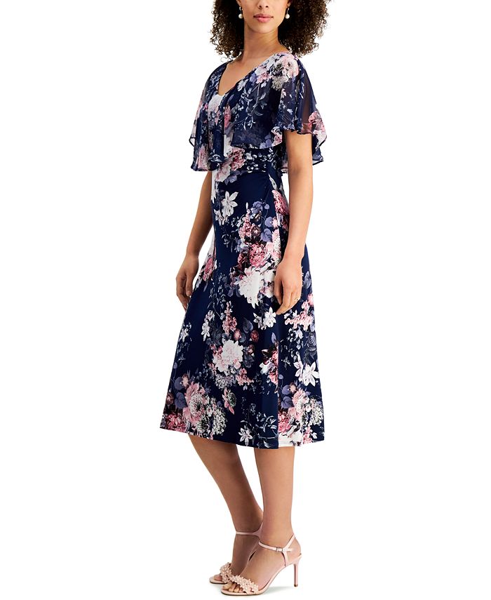 Connected Petite Chiffon Popover Midi Dress & Reviews - Dresses ...