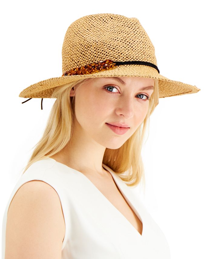 INC International Concepts Tortoiseshell-Links Open-Weave Panama Hat ...