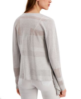 Alfani Petite Mixed-Stitch Cardigan – Rayon/Nylon Open Front, Color: Malbec, Size P/XL