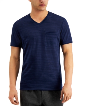 Inc International Concepts Men's Broken-stripe V-neck T-shirt, Created For Macy's In Basic Navy
