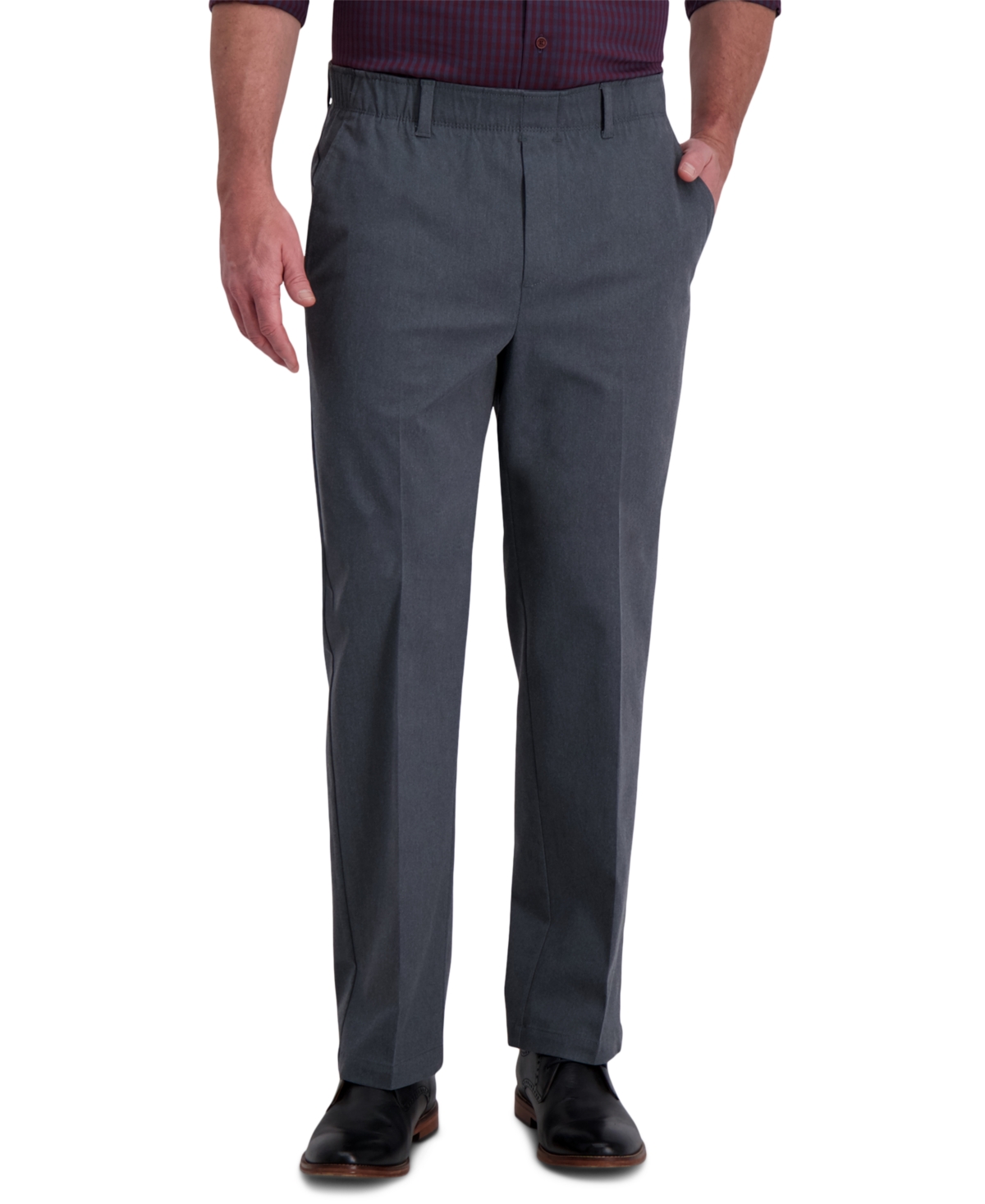 Men's Premium Classic-Fit Wrinkle-Free Stretch Elastic Waistband Dress Pants - Charcoal