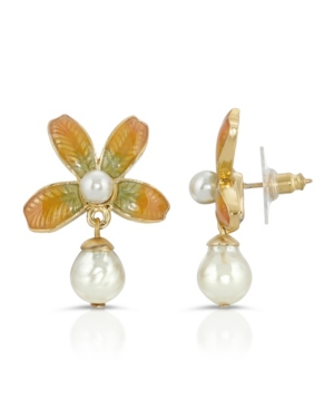 image of 2028 Natura Ombre Enamel Floral with Baroque Drop Earrings
