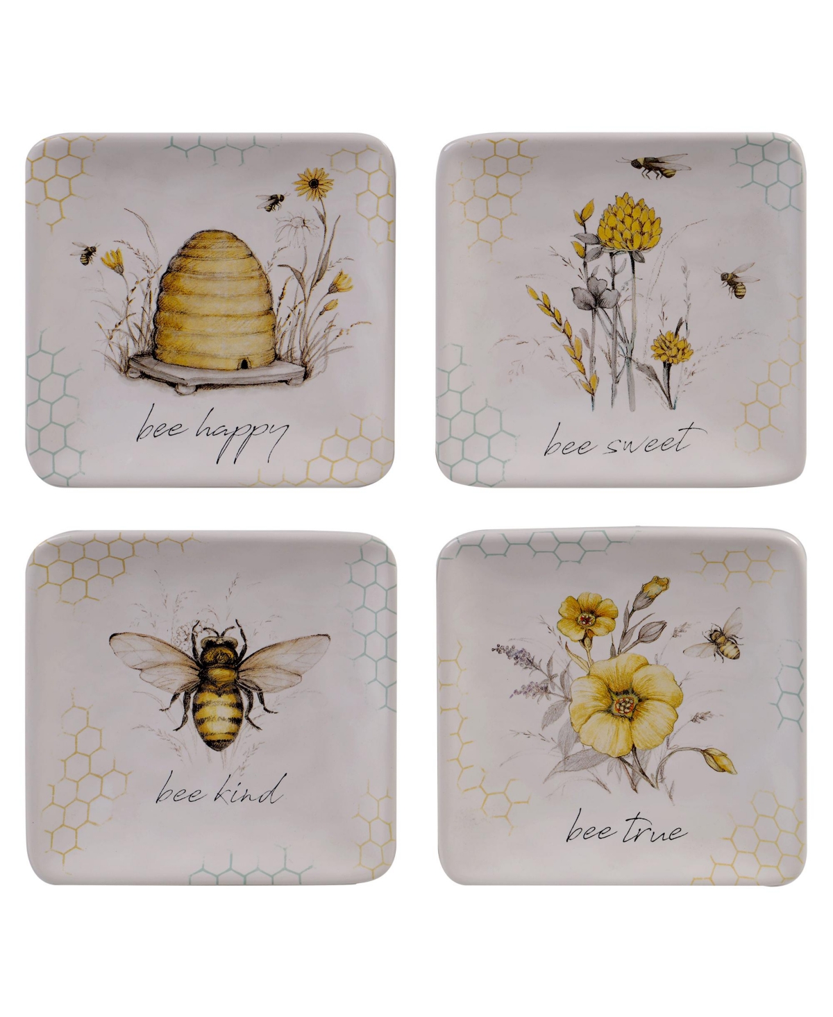 Bee Sweet 4-Pc. Canape Plates asst. - White/yellow/black