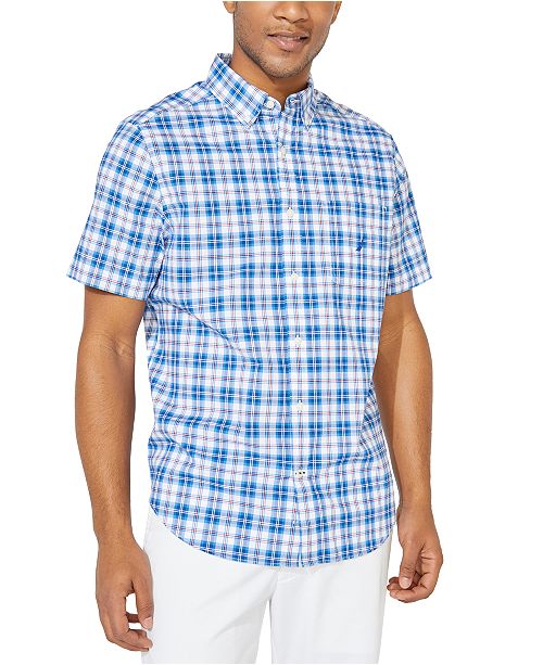 Nautica Men S Big Tall Navtech Performance Stretch Casual Plaid Short Sleeve Shirt Reviews Casual Button Down Shirts Men Macy S