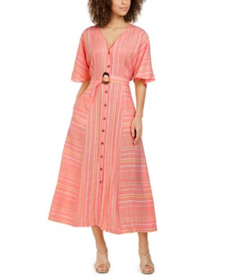 Calvin Klein Belted Striped Maxi Dress - Macy's