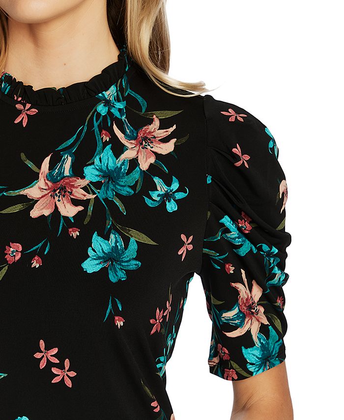 CeCe Floral-Print Puff-Sleeve Top - Macy's