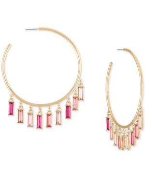 image of Rachel Rachel Roy Gold-Tone Pink Baguette Shaky Large Hoop Earrings, 3