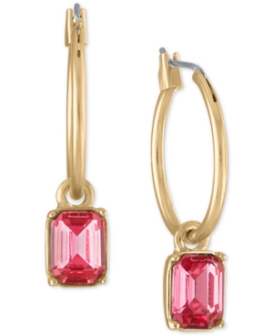 image of Rachel Rachel Roy Gold-Tone Pink Stone Drop Hoop Earrings