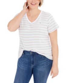 Plus Size Striped V-Neck Top, Created for Macy's