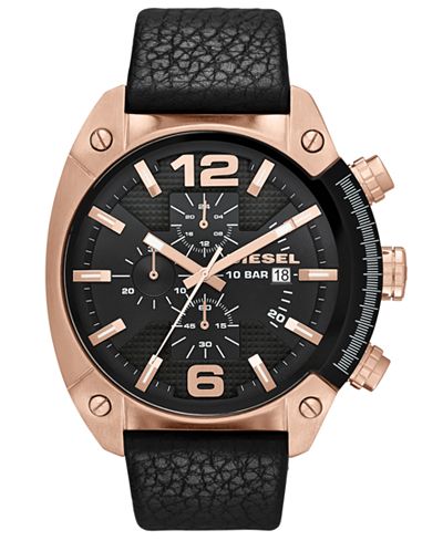Diesel Watch, Men's Chronograph Black Textured Leather Strap 49mm DZ4297