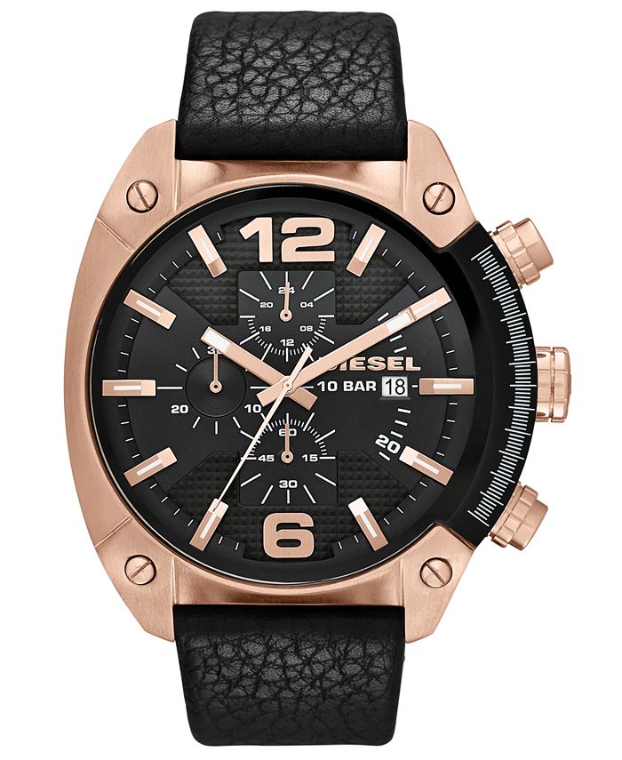 Diesel Watch, Men's Chronograph Black Textured Leather Strap 49mm ...