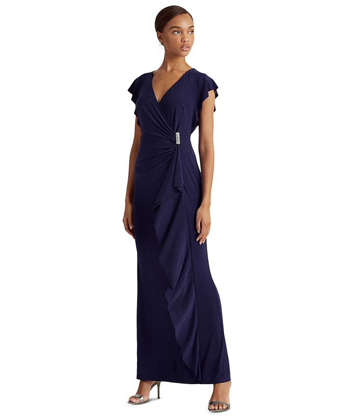 Lauren Ralph Lauren Flutter-Sleeve Gown & Reviews - Dresses - Women - Macy's