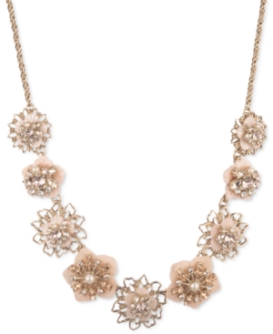 image of Marchesa Gold-Tone Crystal & Imitation Pearl Flower Statement Necklace, 16
