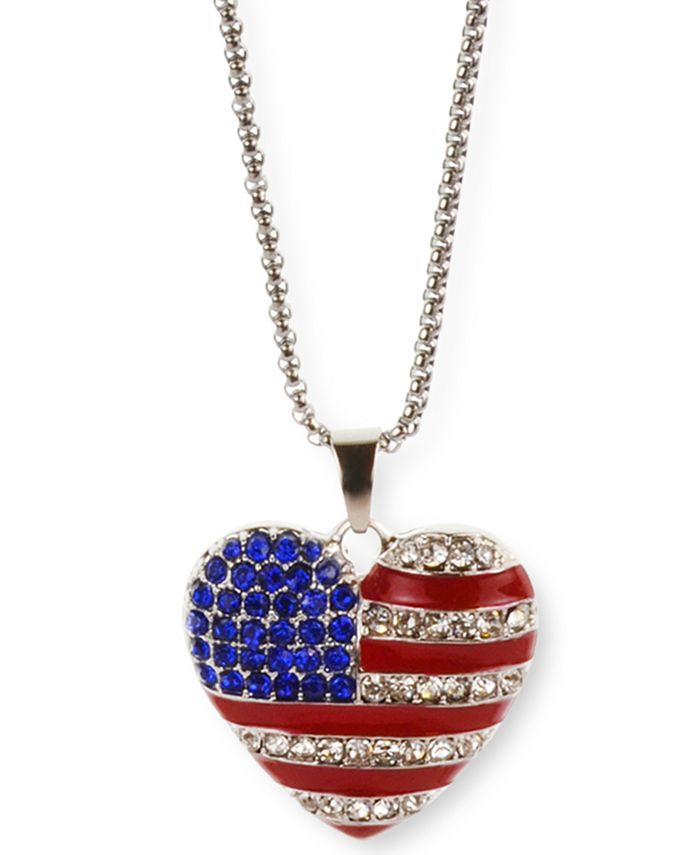 Diamond American Flag Necklace – Stars and Stripes Heart Pendant