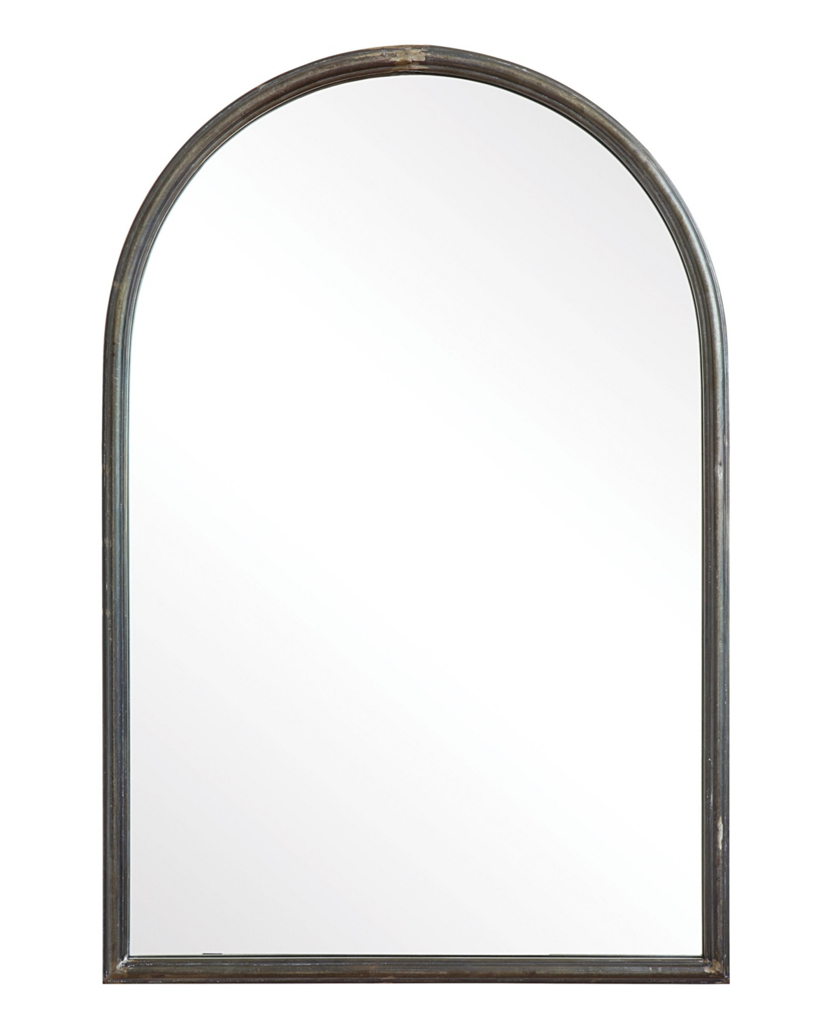 Arched Metal Framed Wall Mirror with Distressed Finish, Black - Grey