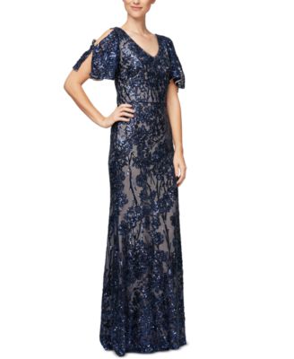 Alex Evenings Women's Sequin Embellished Split-Sleeve Gown & Reviews ...