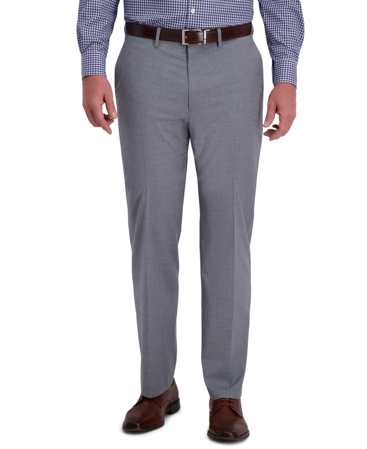 J.m. Haggar Men's 4-Way Stretch Textured Plaid Classic Fit Flat Front Performance Dress Pant - Grey