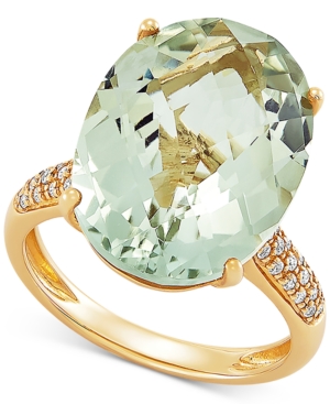 image of Green Quartz (11 ct. t.w.) & Diamond (1/6 ct. t.w.) Statement Ring in 14k Gold