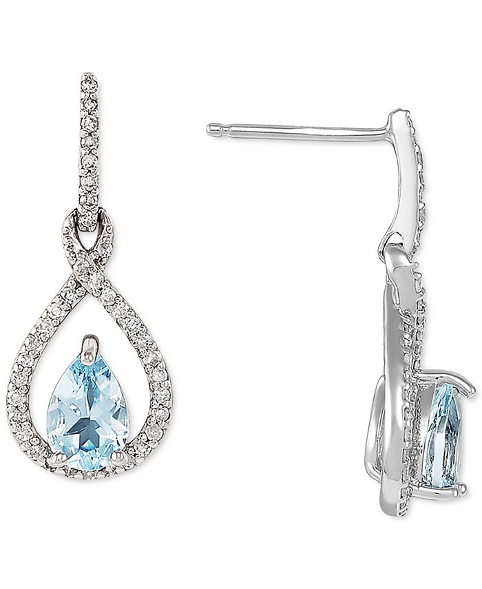 Macy's - Aquamarine (5/8 ct. t.w.) & Diamond (1/5 ct. t.w.) Drop Earrings in 14k White Gold