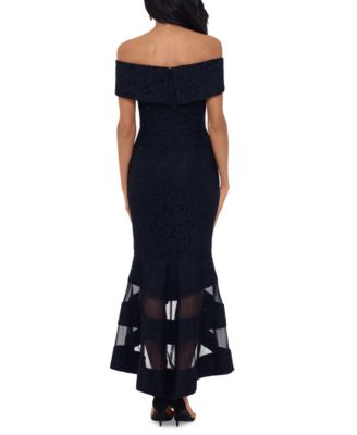 xscape off the shoulder midi dress
