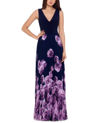 XSCAPE Illusion-Waist Floral-Print Gown - Macy's