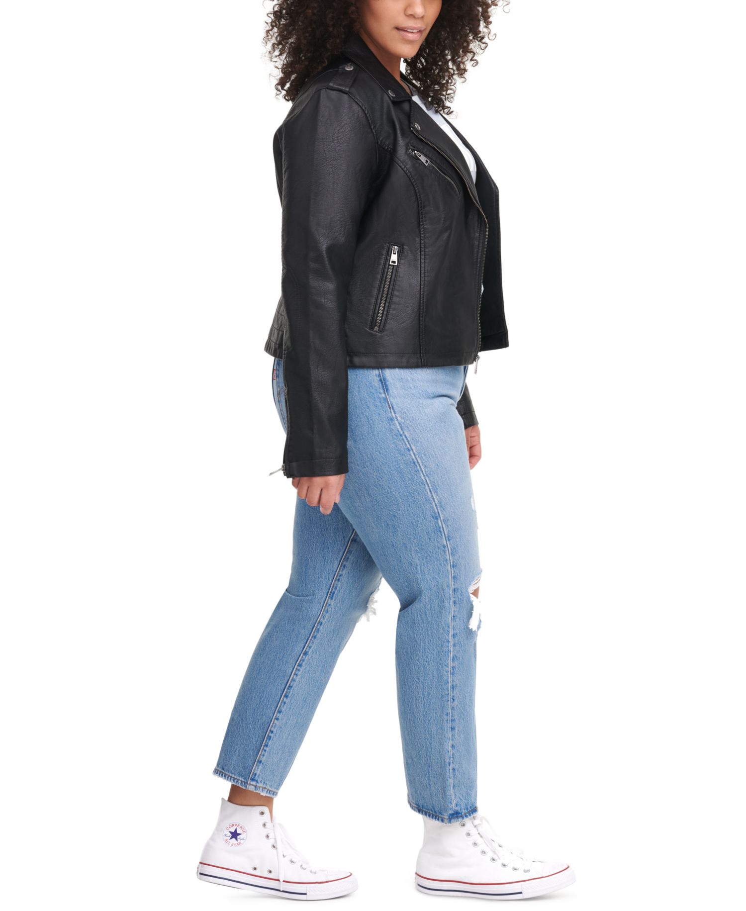 Plus Size Trendy Faux Leather Moto Jacket