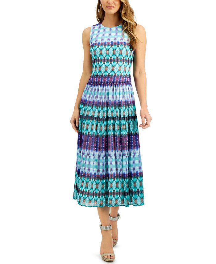 Calvin Klein Tie Dye Pleated Chiffon Dress Macy s