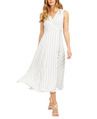 Calvin Klein Faux-Wrap Striped A-Line Maxi Dress - Macy's