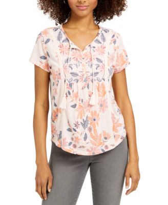 Style & Co - Petite Sammy Star Printed Embroidered Top