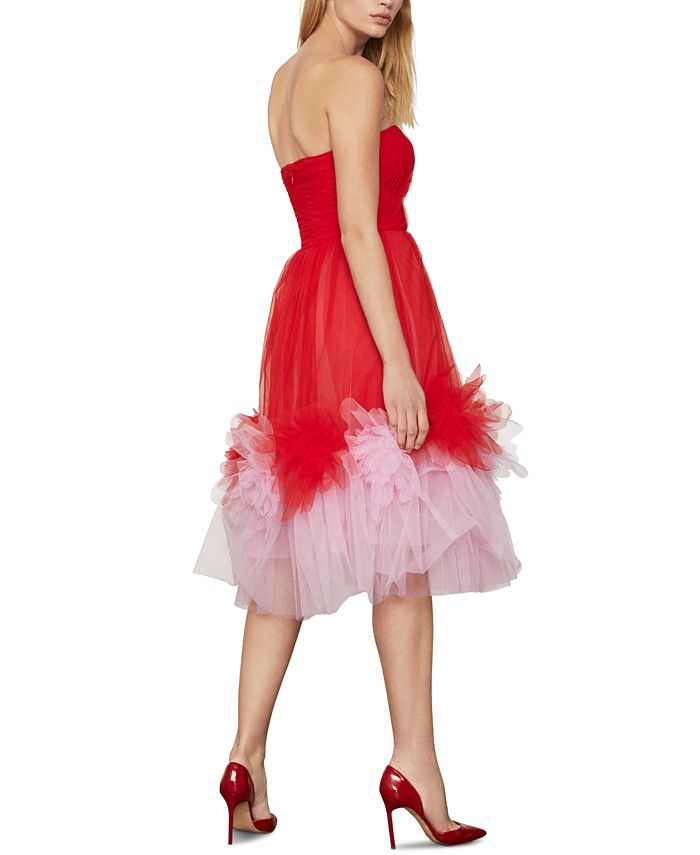 bcbgmaxazria strapless ruffled tulle gown